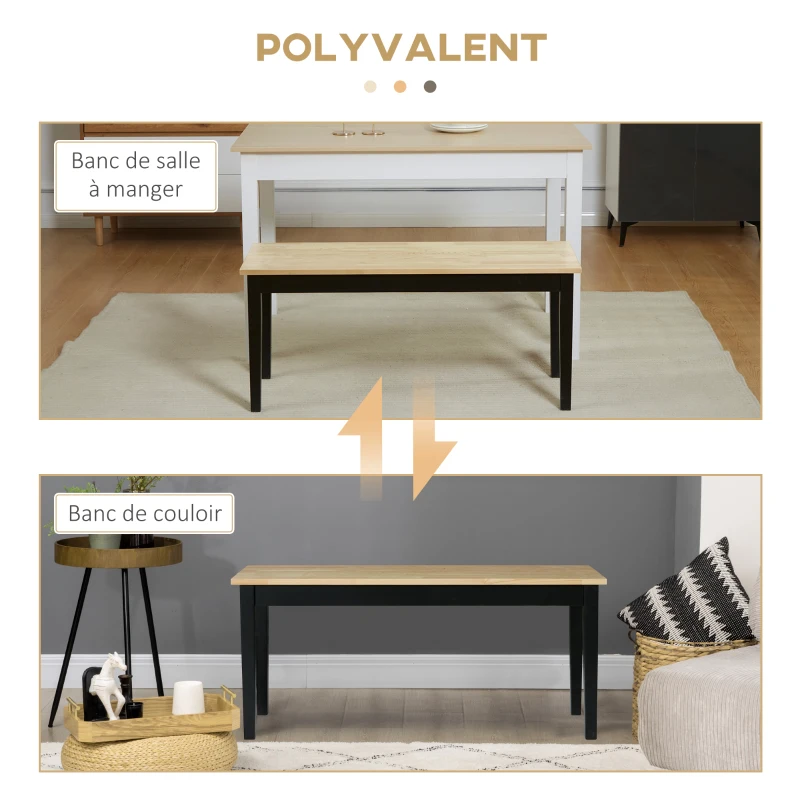 HOMCOM Banc en bois pour 2 personnes bicolore assise naturelle et piètement noir 102 x 36 x 45 cm
