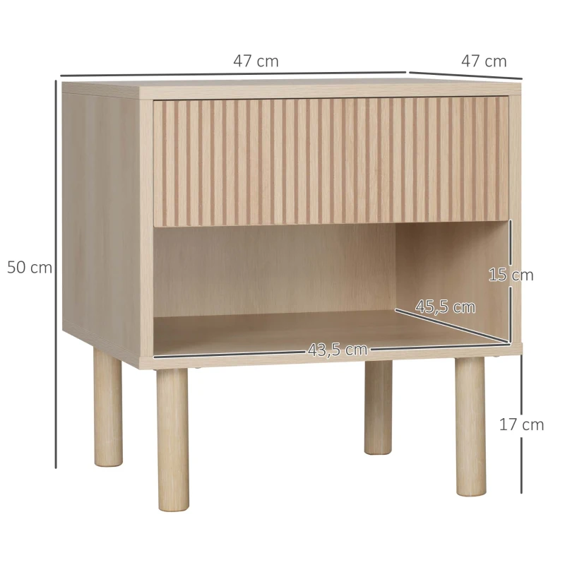 HOMCOM Lot de 2 tables de chevet table de nuit avec tiroirs et niches, style moderne, dim. 47 x 47 x 50 cm, bois naturel