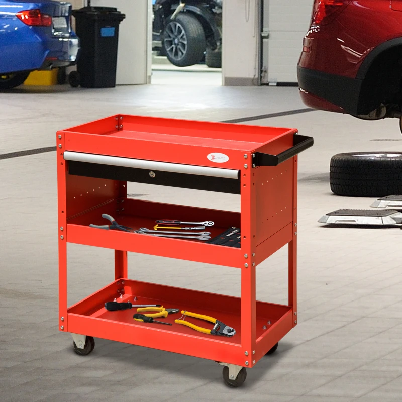 Homcom Chariot à Outils en Acier Rouge et Noir 78 x 35 x 76 cm