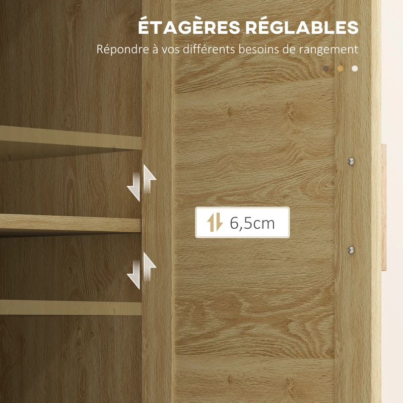 HOMCOM Armoire meuble de rangement style bohème avec 3 tiroirs et 3 étagères, façade rotin tissé, compact, 55 x 30 x 82 cm