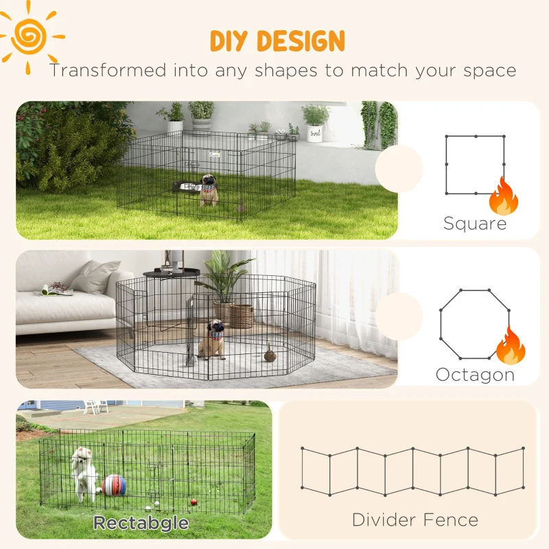 PawHut Dog Pen, 8 Panel Dog Playpen, DIY Design with Door, for Small Dogs, Puppies, Small Animals, for Indoor/Outdoor Use, 61cm High