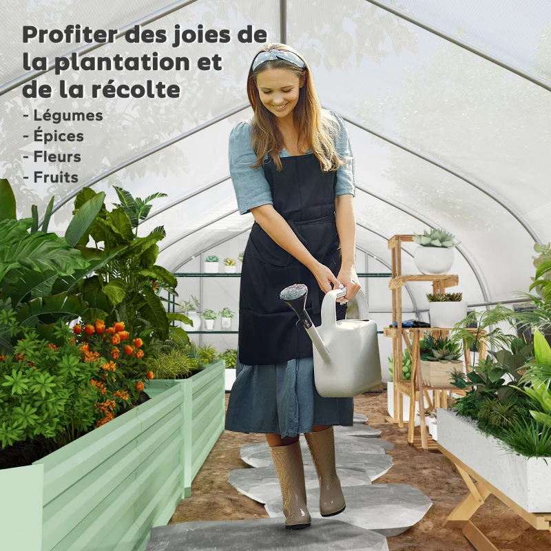 Outsunny Serre de jardin tunnel grande taille avec bâche PE cadre en acier porte enroulable et 12 fenêtres 8 x 3 x 2 m blanc