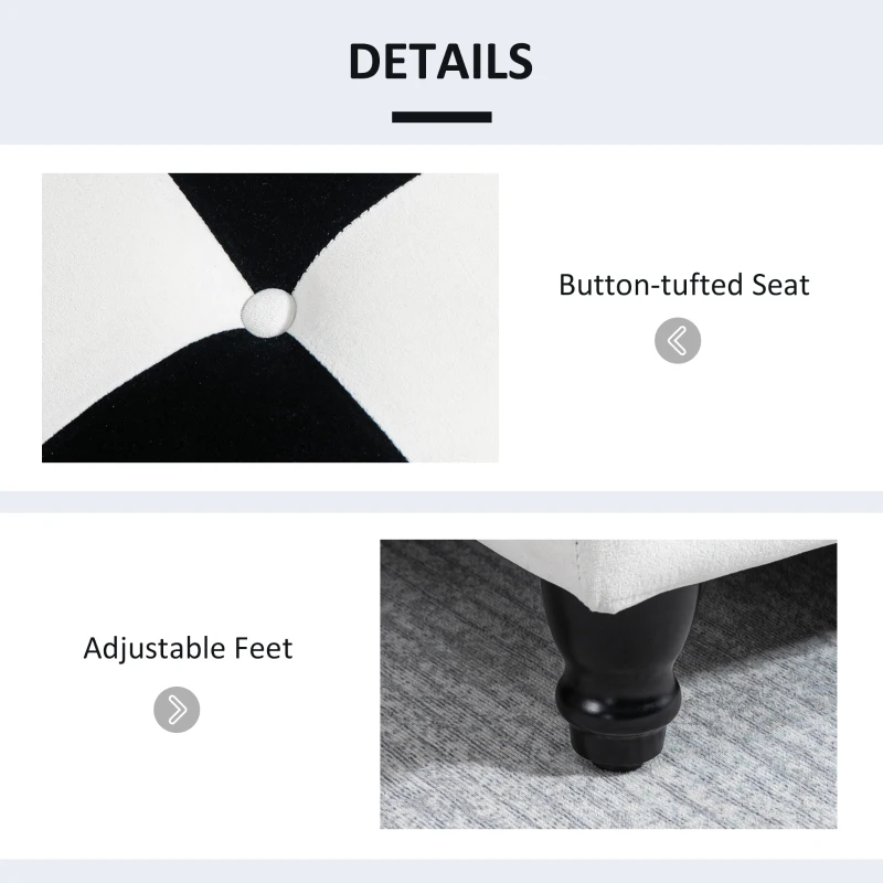 HOMCOM Storage Ottoman, Storage Bench with Wood Legs, Footstool, Footrest with Velvet Surface for Bedroom, Hallway, Living Room, 114 x 47 x 47 cm, White and Black