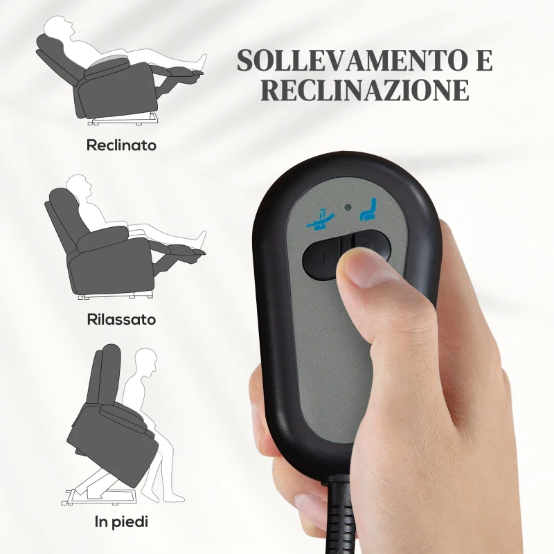 HOMCOM Poltrona Alzapersona Elettrica con 8 Punti Vibranti, 4 Modalità di Massaggio e Riscaldamento, Grigio
