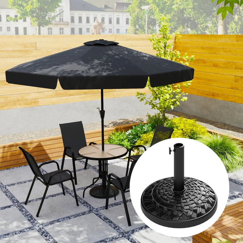 Outsunny 12kg Garden Parasol Base, Round Resin Garden Umbrella Base, Heavy Duty Parasol Stand for 38mm or 48mm Outdoor Umbrella Poles, Black