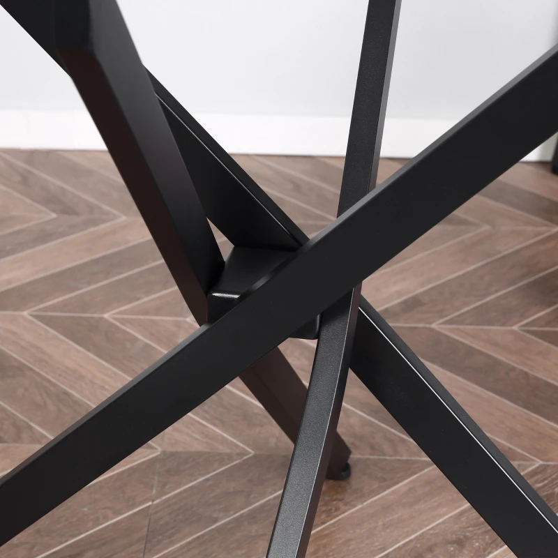 HOMCOM Tavolo Rotondo in Vetro e Gambe Incrociate in Metallo, Tavolino Moderno per Soggiorno e Studio, 80x80x75cm, Nero