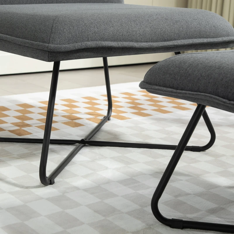 HOMCOM Butaca con Reposapiés Sillón para Lectura con Patas de Acero en Forma de Cruz Gris Oscuro