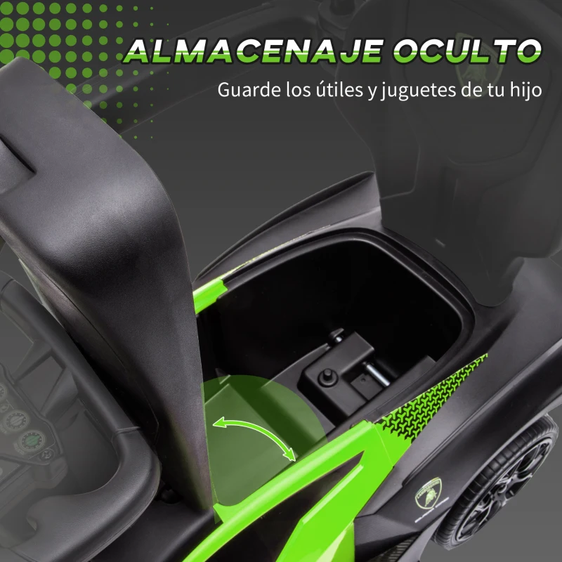 AIYAPLAY 2 en 1 Coche Correpasillos para Niños 12-36 Meses Lamborghini Essenza SCV12 Andador Empujador con Bocina Mango de Empuje y Barandilla Extraíbles 86,5x40x89,5 cm Verde y Negro