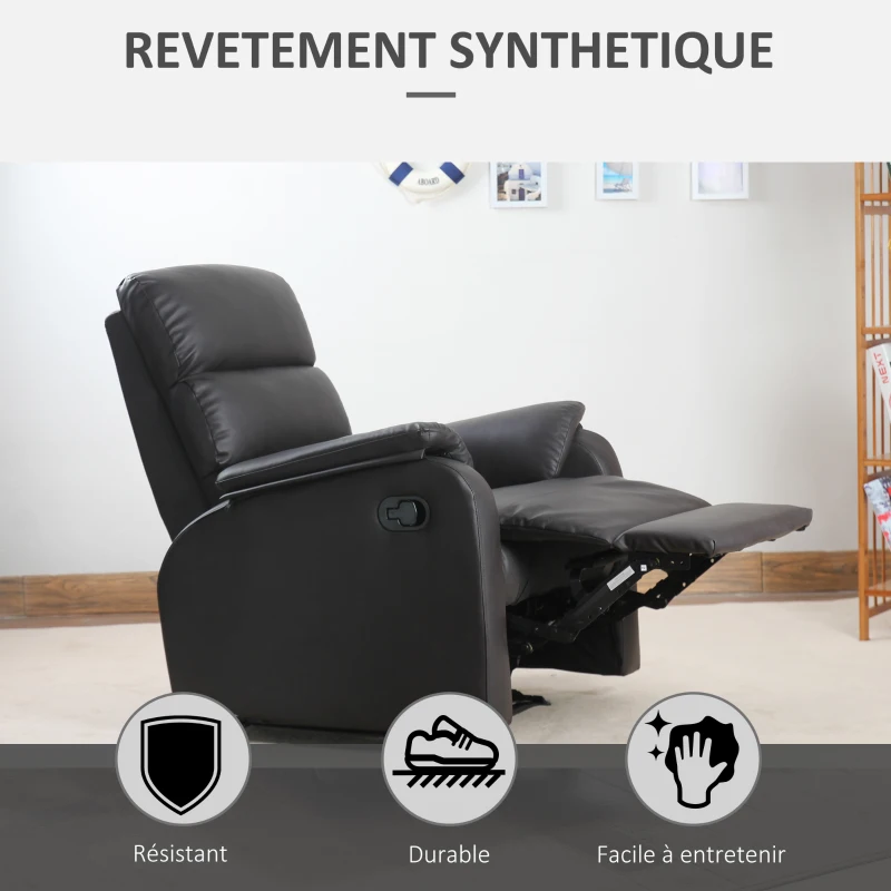 HOMCOM Fauteuil de Relaxation inclinable avec Repose-Pied Ajustable revêtement synthétique Brun foncé