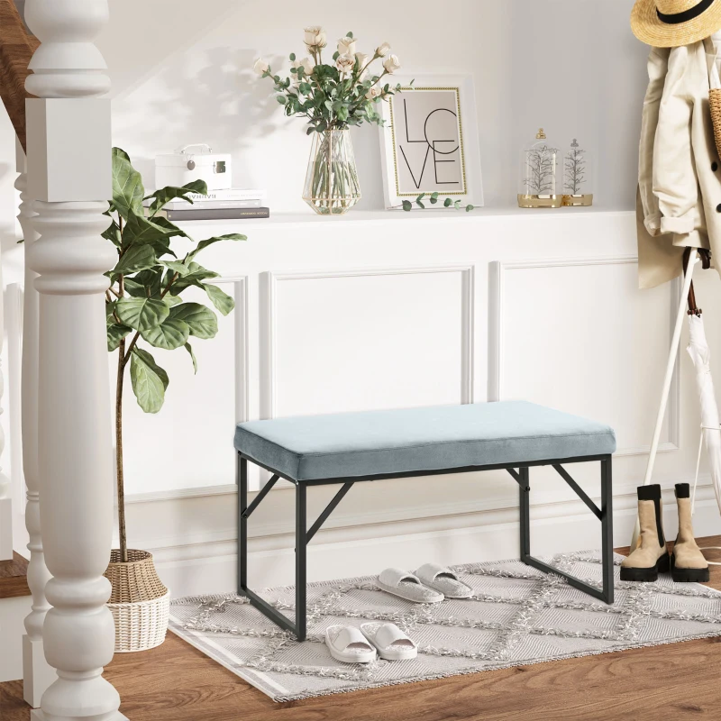 HOMCOM Banc bout de lit banquette banc en tissu velours cadre en acier 100 x 35 x 47 cm bleu clair
