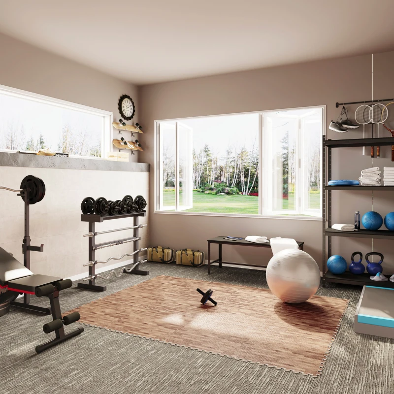 HOMCOM 24 Piezas Alfombra Puzzle de Juegos 60x60x1 cm 9m² Alfombrilla Puzzle Protectora de Goma Espuma EVA Suave para Suelo Hogar Gimnasio Marrón