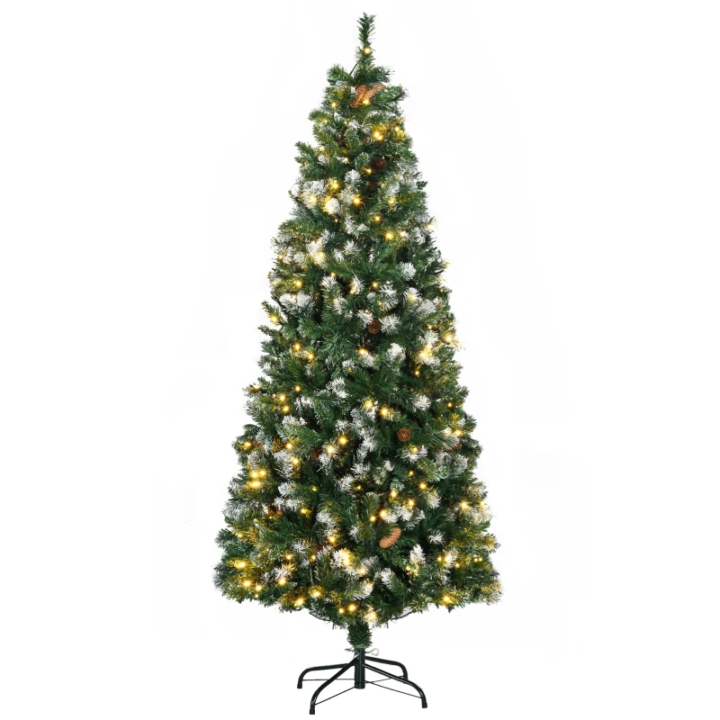 HOMCOM Sapin de Noël artificiel lumineux 703 branches 250 LED 30 pommes de pin support pied pliable hauteur 180 cm Ø 80 vert