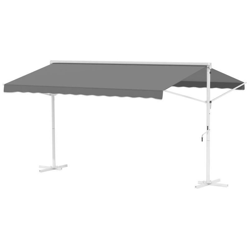 Outsunny Store Double Pente Manuel rétractable Inclinaison réglable Acier époxy Blanc Polyester imperméabilisé Anti-UV Gris dim. 4,50L x 3,40l x 2,55H m