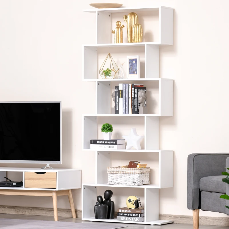 HOMCOM Estanteria Libreria 6 Estantes Madera Forma S 80x24x191 cm Estantes Color Blanco