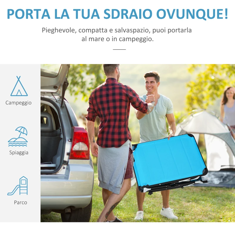 Outsunny Sedia Sdraio da Esterno Pieghevole con Tettuccio e Rivestimento Imbottito in Gommapiuma, Lettino Prendisole da Giardino con Schienale Regolabile 66x164x81cm Blu