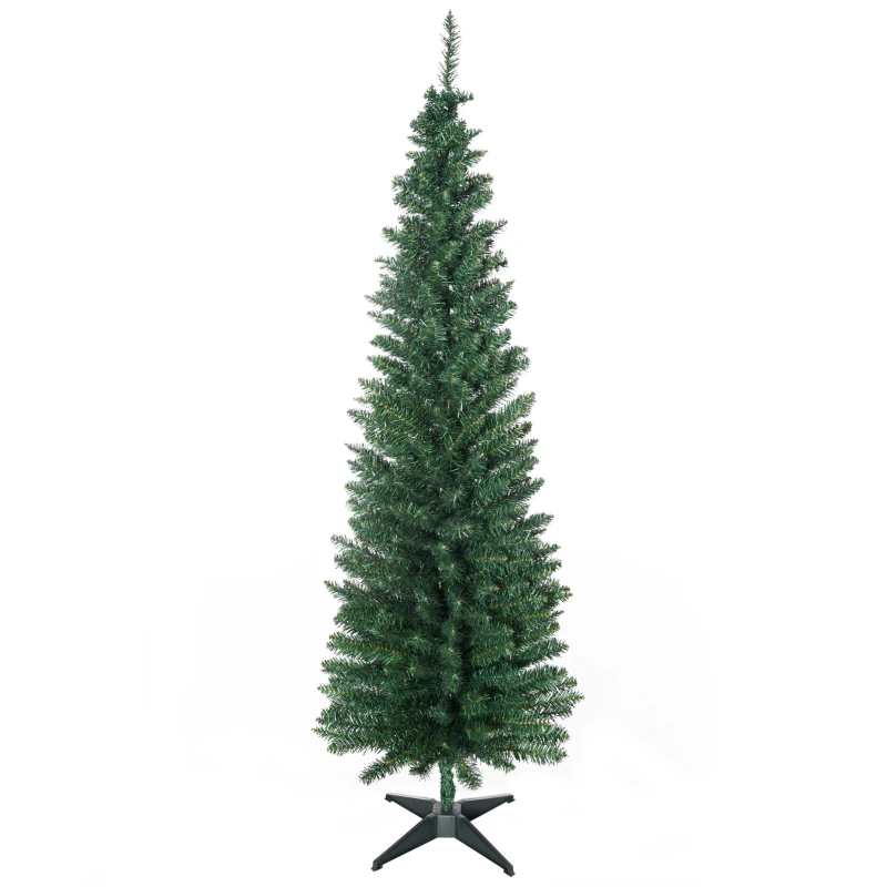 HOMCOM 6ft Unlit Artificial Christmas Tree, Pencil Slim Xmas Tree with Solid Stand and Realistic Branches, Green