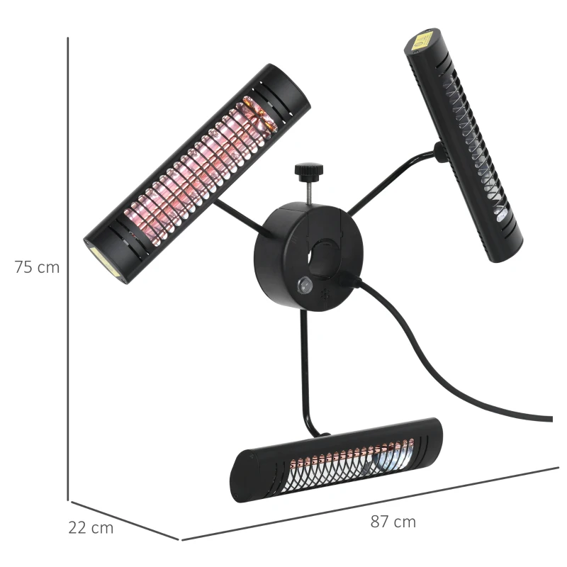 Outsunny Calefactor Eléctrico Exterior por Infrarrojos con Control Remoto y 1000W/2000W/3000W Sombrilla Ø87x22cm Negro