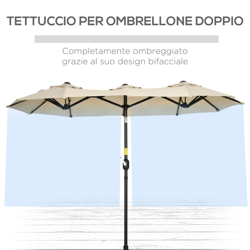 Outsunny Ombrellone da Giardino Doppio Inclinabile con Apertura a Manovella, 295x152x222 cm, Cachi