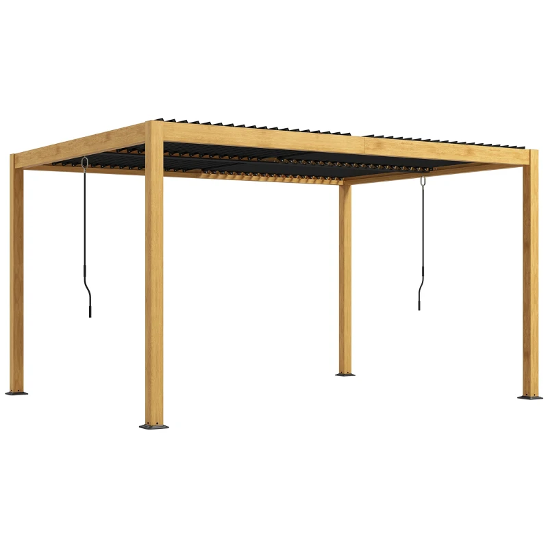 Outsunny Pergola 3 x 4 m bioclimatique tonnelle avec lames orientables manivelle, style contemporain, aluminium - noir et naturel