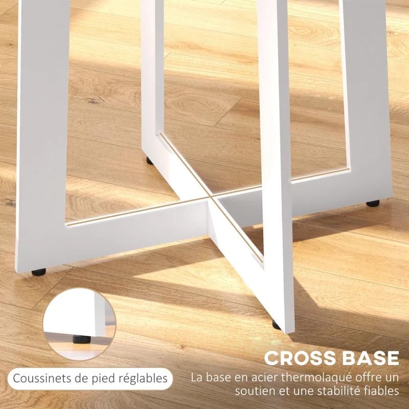 HOMCOM Table à manger ronde pour 4 personnes table de cuisine design moderne avec plateau effet bois et base en acier croisé