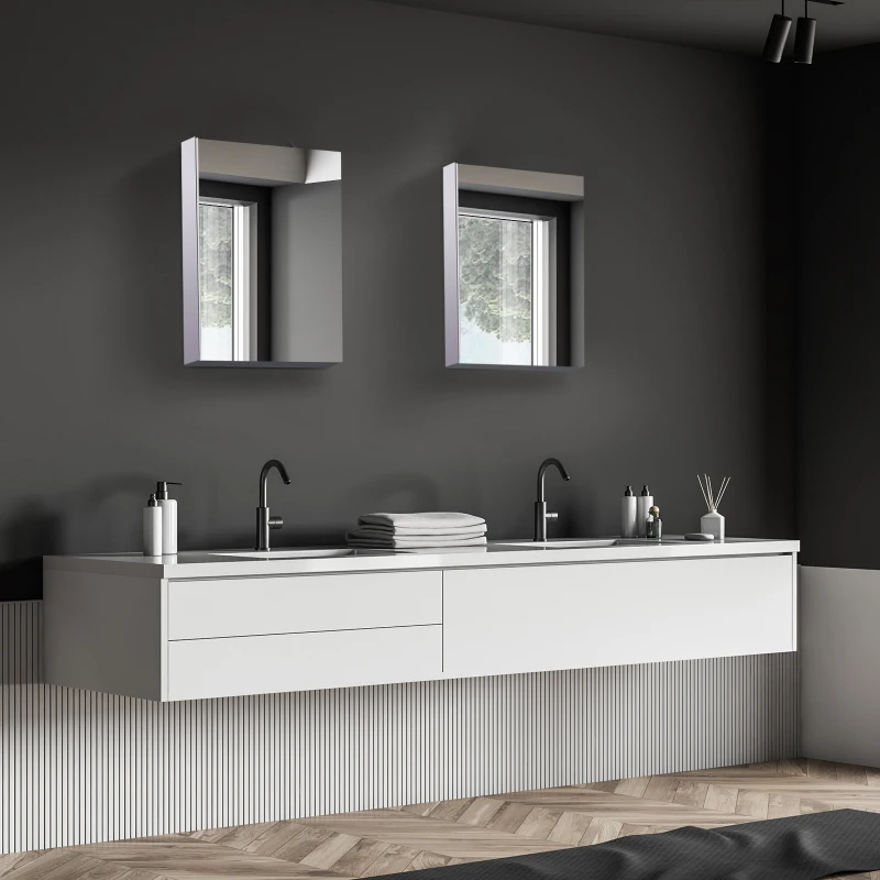 HOMCOM Armoire miroir rangement toilette salle de bain meuble mural dim. 30L x 14l x 55H cm acier inox.