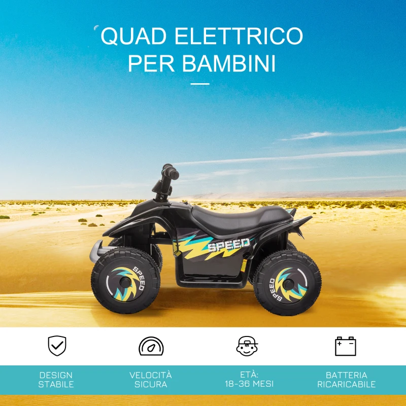 HOMCOM Quad Elettrico per Bambini 18-36 Mesi con Batteria Ricaricabile da 6V, 72x40x45.5 cm, Nero
