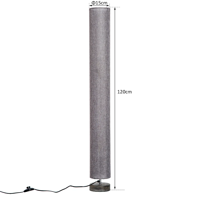 HOMCOM Lampe lampadaire colonne sur pied abat-jour lin circulaire double lumière tamisée 40 W dim. Ø 15 x 120H cm gris chiné