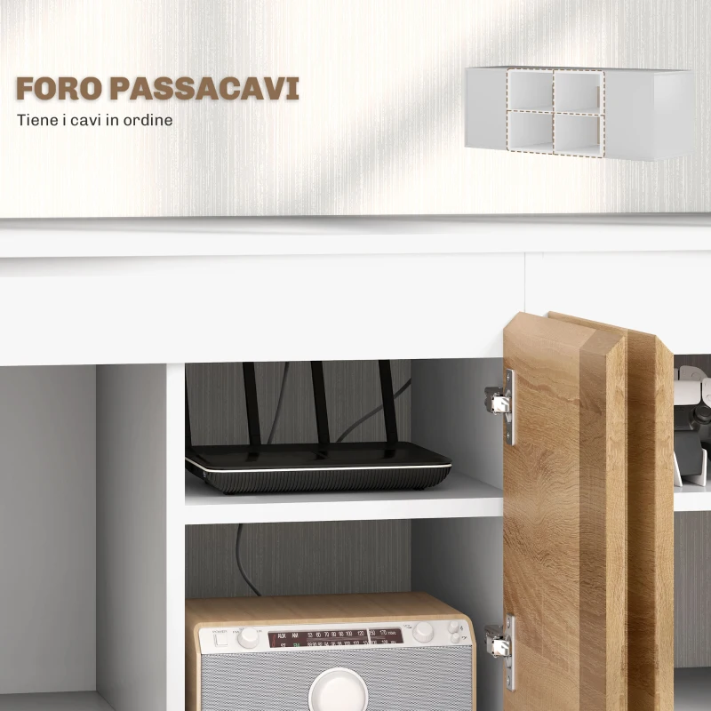 HOMCOM Set Mobile TV e Armadietto a Muro con 7 Ripiani e Scaffale Aperto, in Legno, 120x41x43.3 cm, Bianco e color Legno