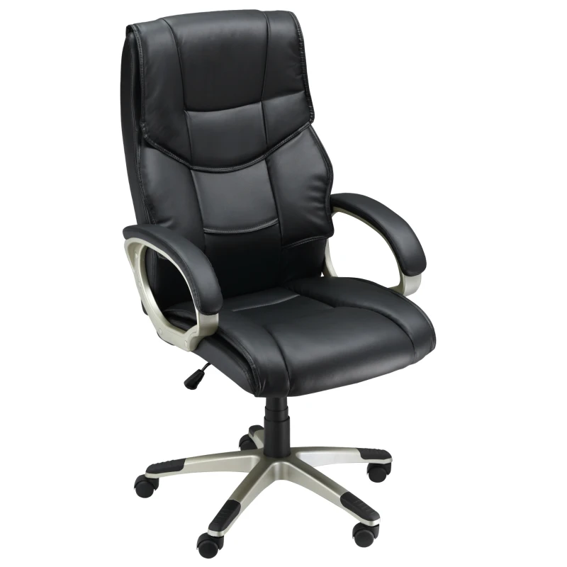 HOMCOM Home Office Chair High Back Computer Desk Chair with Faux Leather Adjustable Height Rocking Function Black