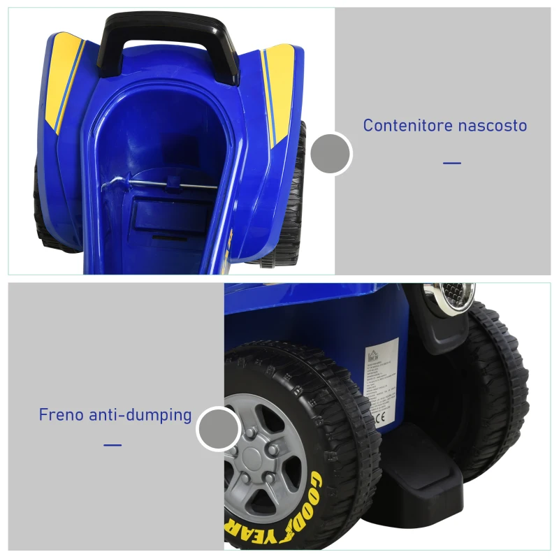 HOMCOM Quad Giocattolo per Bambini 18-36 Mesi con Licenza GOODYEAR con Luci e Suoni Realistici, Blu e Giallo, 60x31x42cm
