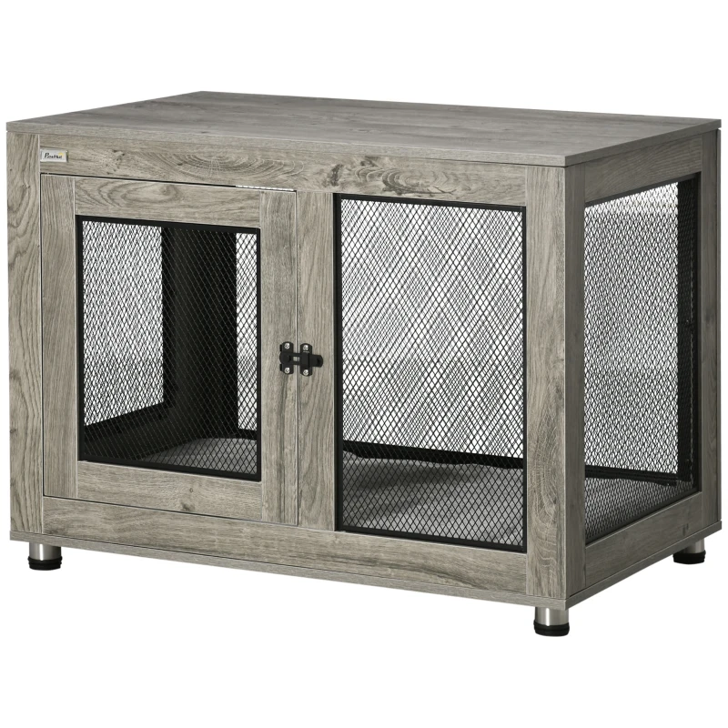 PawHut 2-in-1 Dog Cage & Side Table, with Two Doors, Cushion, for Large Dogs