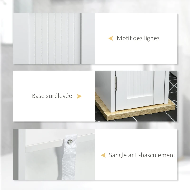 kleankin Meuble de salle de bain support papier toilette avec placard et étagères réglables 20 x 20 x 80 cm blanc