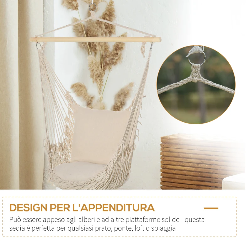 Outsunny Amaca da Giardino in Corda Shabby Chic per Interni ed Esterni Bianca