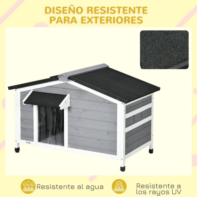 PawHut Caseta de Madera para Perros Casita para Mascotas con Techo Asfáltico y Base Extraíble 97x72x65 cm Gris