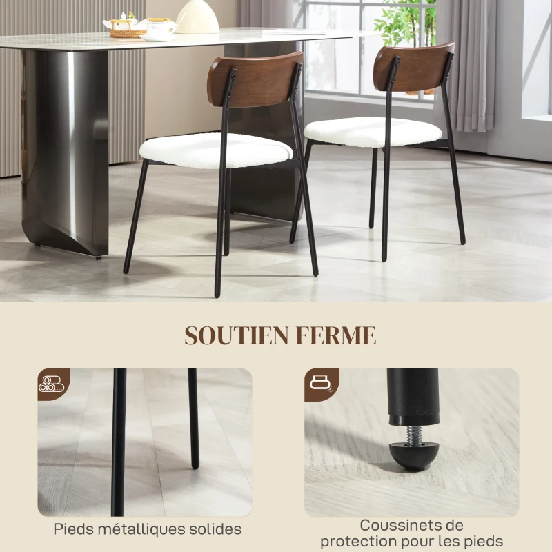 HOMCOM Lot de 2 chaises de salle à manger avec assise effet bouclette, dossier courbé effet bois, intérieur, crème