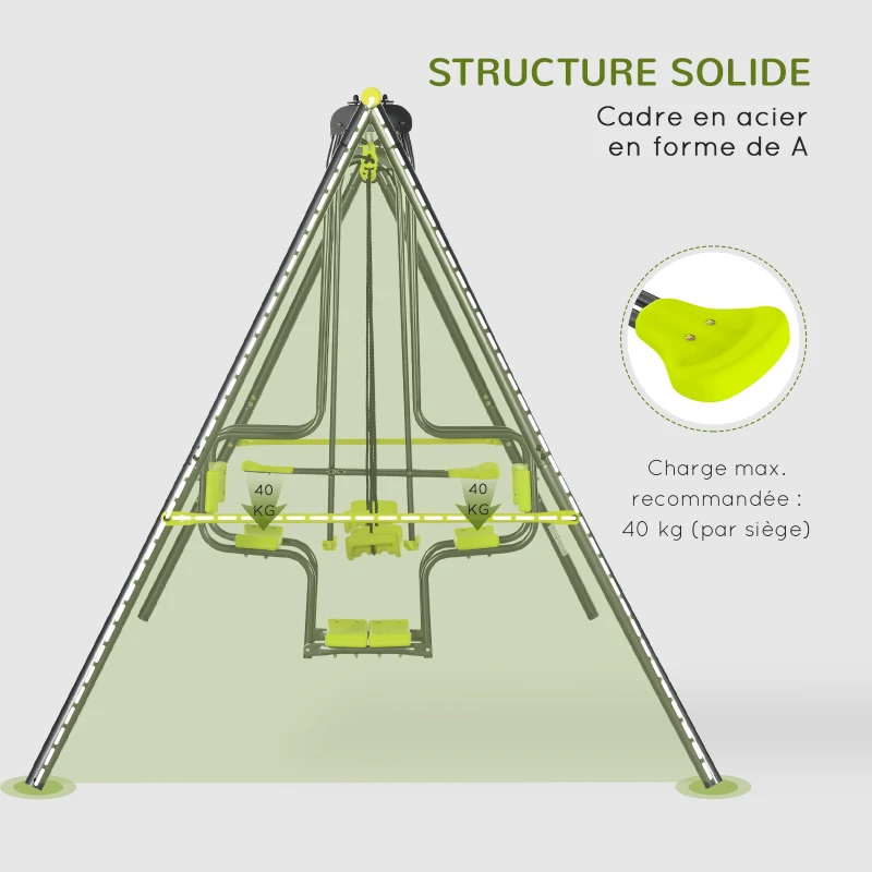Outsunny Balançoire 4 agrès portique avec balançoire - dim. 3,55L x 1,84l x 1,86H m métal époxy anticorrosion PE Gris