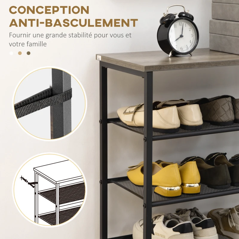 HOMCOM Étagère à chaussures à 8 niveaux 21 paires de chaussures plateau supérieur aspect bois 60 x 28,5 x 126 cm noir