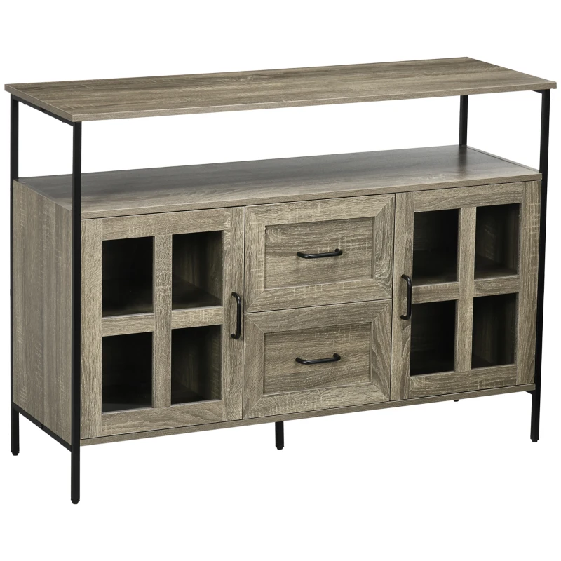 HOMCOM Buffet meuble de rangement 2 portes vitrées avec étagère 2 tiroirs grand plateau - dim. 121L x 40l x 87H cm