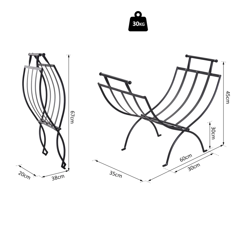 Outsunny Range-bûches rack à bûches design contemporain 60L x 35l x 45H cm pliable métal noir
