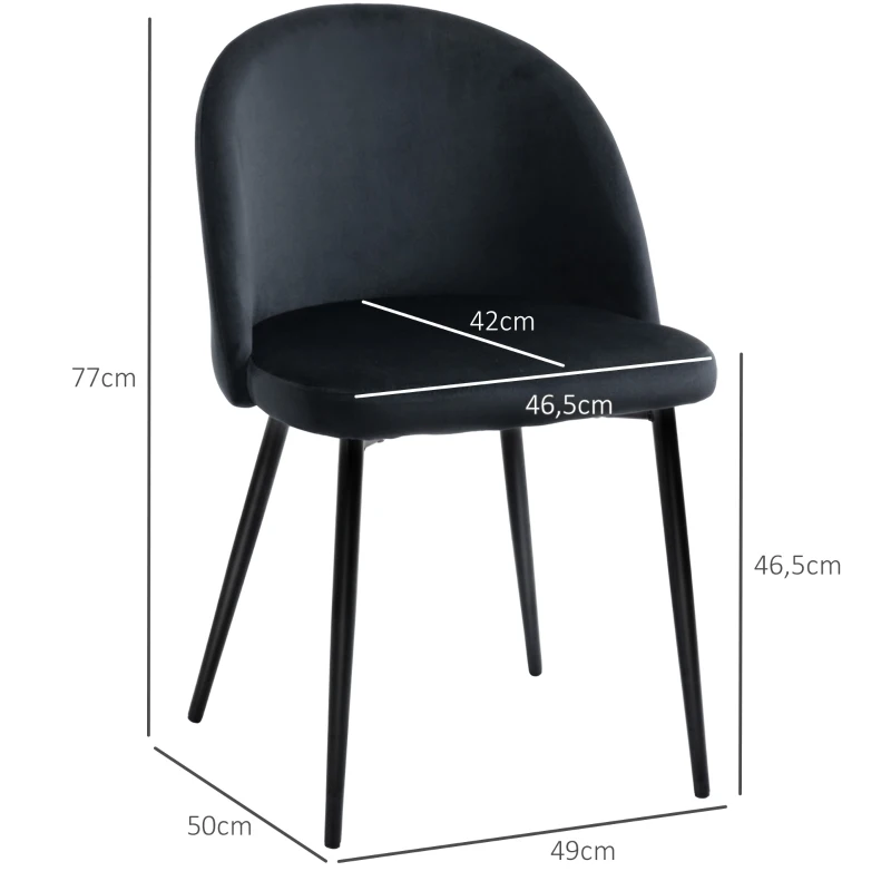 HOMCOM Lot de 2 chaises salle à manger chaise de cuisine scandinave chaise en velours rembourrée avec pieds effilés en métal