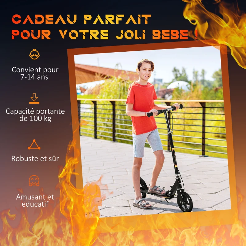 HOMCOM Trottinette pliable pour enfant avec guidon réglable en hauteur et double frein 86 x 35 x 93-103 cm noir