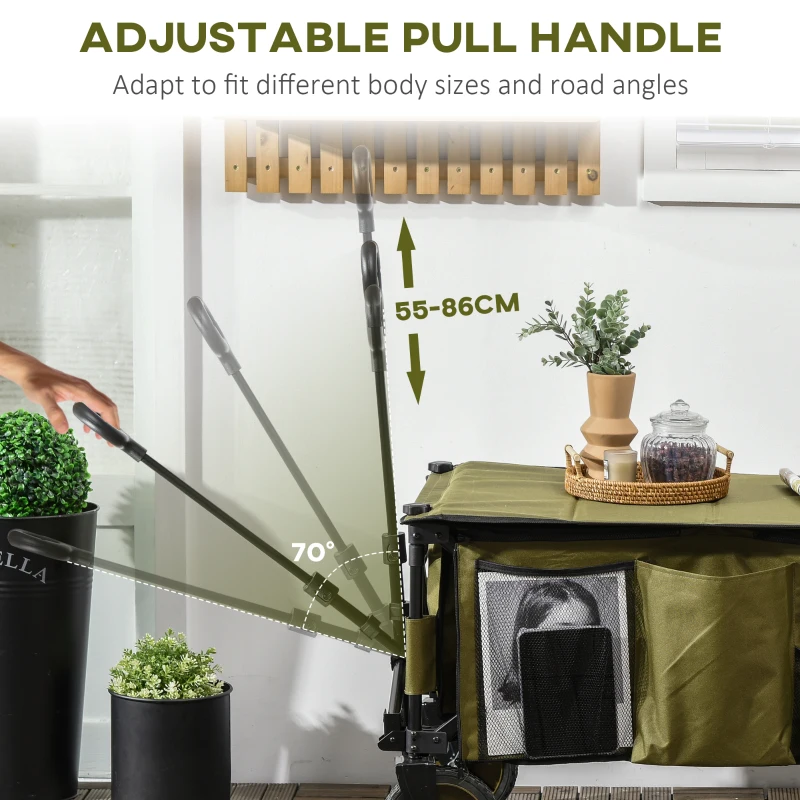 Outsunny Bolderkar, Opvouwbaar, 5 Zijzakken, Verstelbare Handgreep, Tot 120 kg Belastbaar, Staal, 108 x 55 x 93 cm, Groen