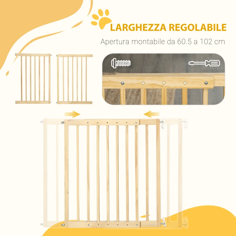 PawHut Cancellino per Cani Taglia Piccola e Media in Legno di Pino, Cancelletto Estensibile a 2 Pannelli, 60.5-102x73 cm