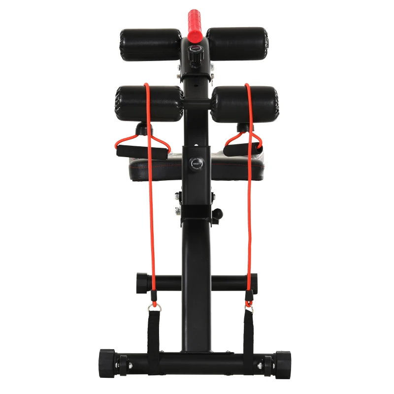 HOMCOM Banco de Abdominales Plegable Regulable en Altura y Ángulo Ajustable con Cintas Elásticas 44,5x143x84-92 cm Negro