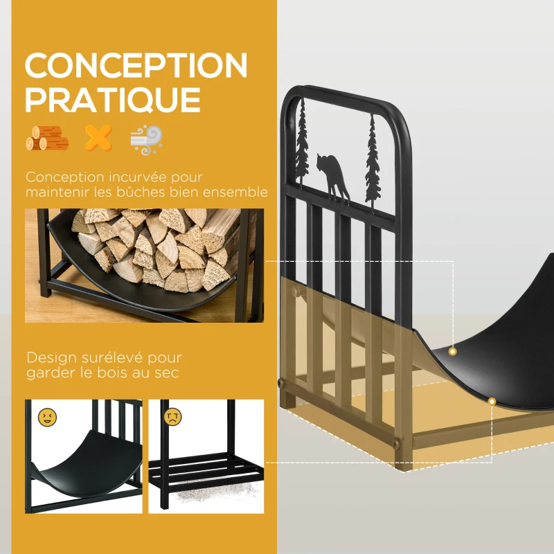 Outsunny Range bûches Porte-bûches support à bois de cheminée charge max. 50 kg dim. 42 x 33,5 x 43 cm métal époxy noir