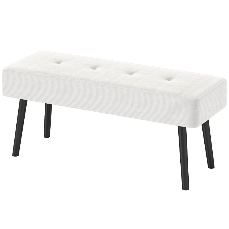 HOMCOM End of Bed Bench, Corduroy Bedroom Bench with Thick Padding and Steel Legs, Tufted Window Seat for Entryway, Living Room, Cream White