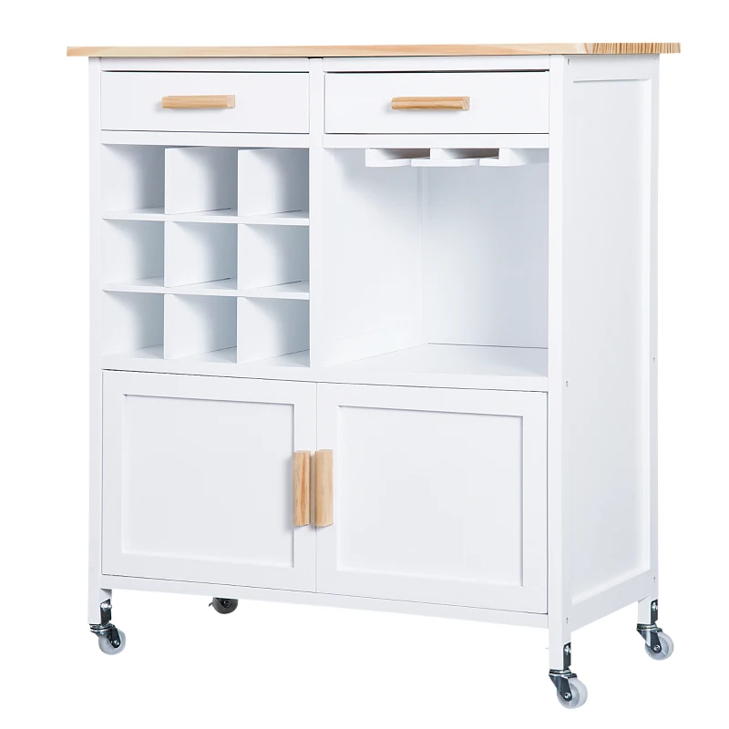 HOMCOM Mobiletto da Cucina con Ruote, Portabottiglie e Porta Bicchieri in Bambù, 76 x 40 x 88cm