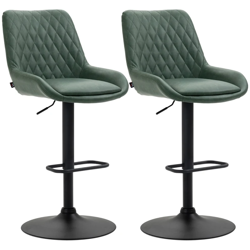 HOMCOM Lot de 2 tabourets de bar en similicuir hauteur réglable pivotant à 360° dossier et repose-pieds vert foncé