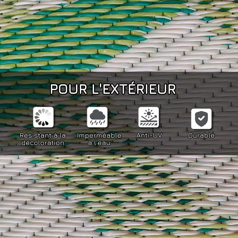Outsunny Tapis de jardin extérieur réversible 365L x 274l cm imperméable motif feuillage avec sac de transport, vert crème