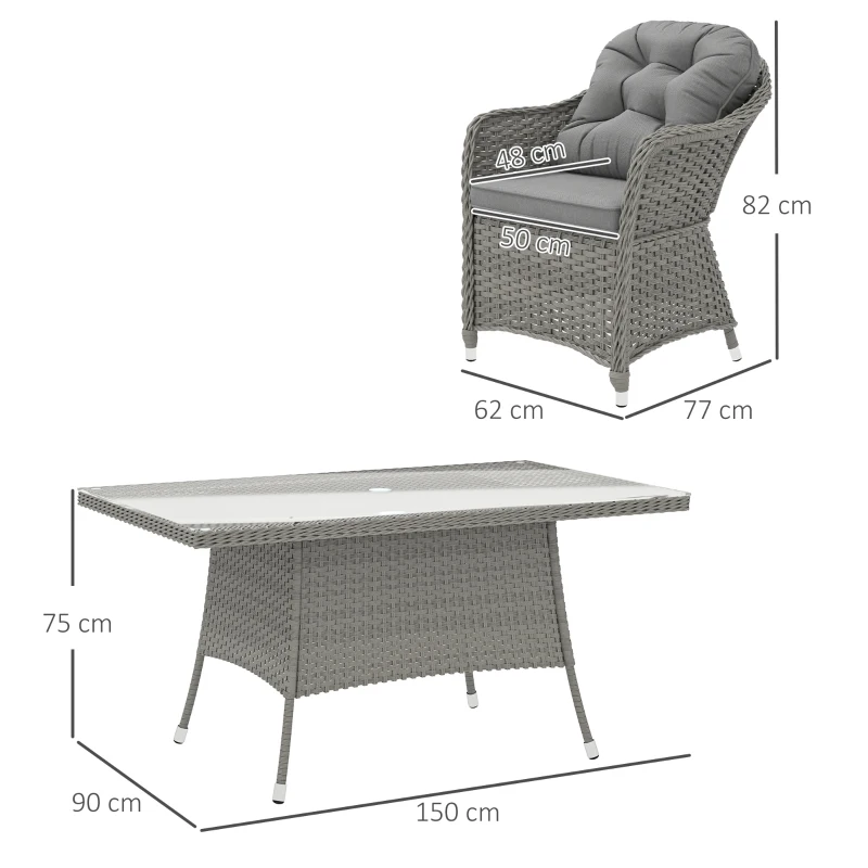 Outsunny Seven-Piece Rattan Dining Set - Light Grey